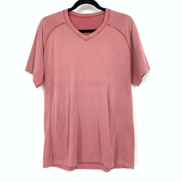 Lululemon V-Neck T-Shirt Mens Size Large Short Sleeve Heathered Red - Picture 1 of 7